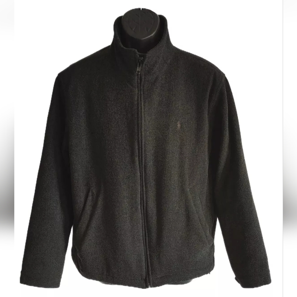 Polo by Ralph Lauren mens Sz M black/gray wool full zip up collared jacket EUC